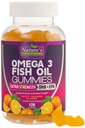 Omega 3 Huile de poisson Gommies, supplément de Gommy Omega 3 santé cardiaque avec haute absorption DHA & EPA, joint de force supplémentaire et soutien du cerveau, huile de poisson de saveur orange délicieuse Vitamine de la nature - 120 Gommies