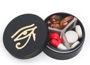 Kleine pil Case 3 Compartments, metalen ronde draagbare pil Box, waterdichte reis pil Organizer, Pocket Purse Medicine Vitamine houder EDC Container (zwart met oog)