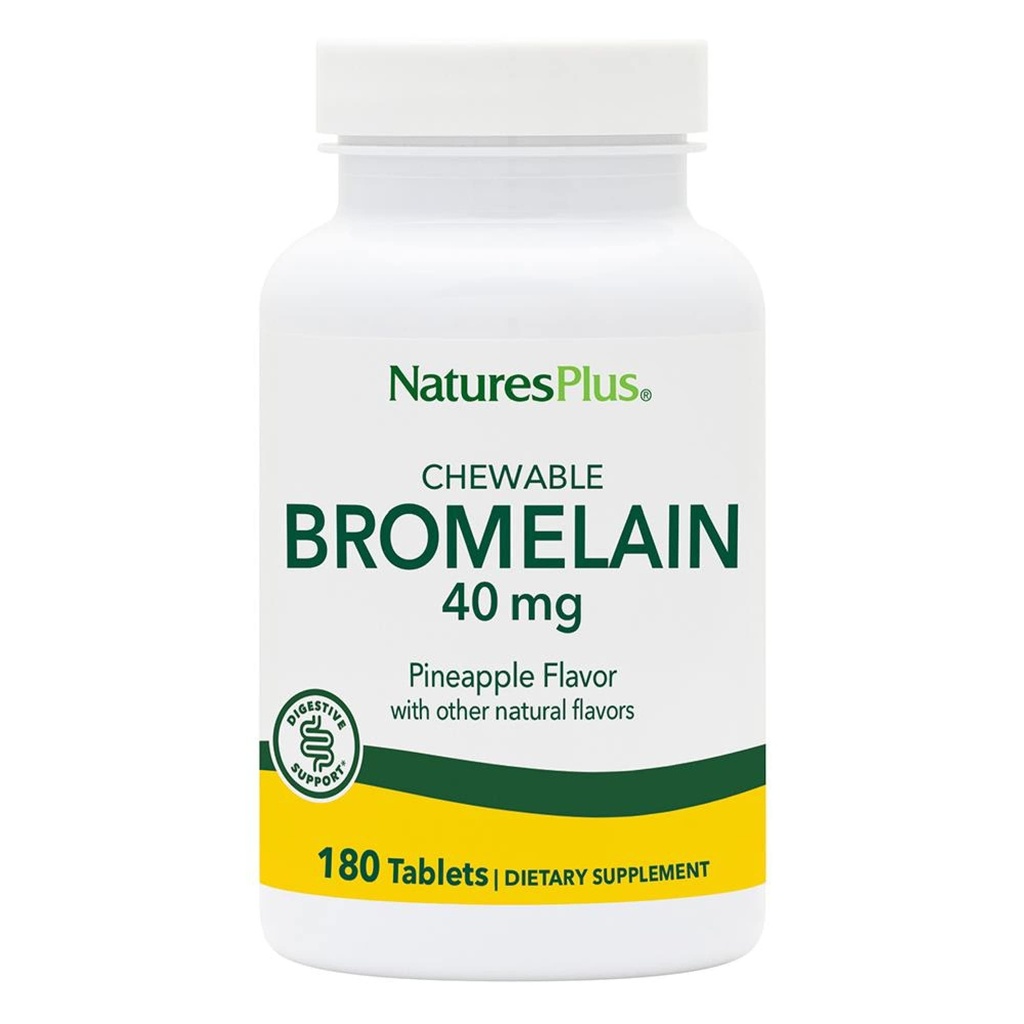 Natures Plus Kauwbare Bromelain - 40 mg - Natural Proteolytische Enzyme Supplement - 180 Kauwtabletten (180 Servings)