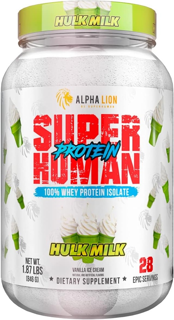ALPHA LION Superhuman Wei Proteïne Poeder, Grote Proeverij Pure Wei Proteïne Isolaat, Low Carb, Lage Suiker, Geen Bloat Post Workout, Spierherstel & Groei (28 Servers, Hulk Milk)