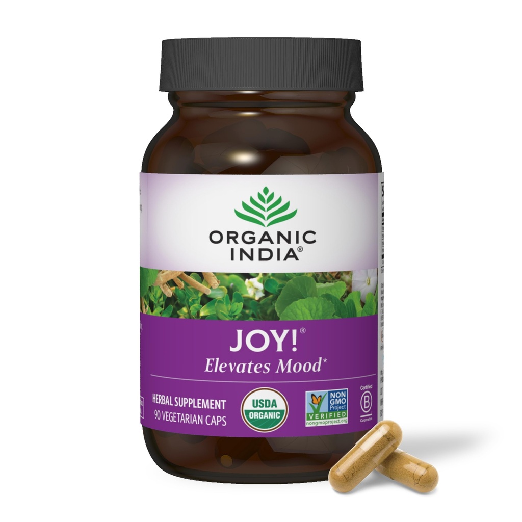 INDE ORGANIQUE Supplément à base de plantes Joy - Immune Support, favorise la mémoire et la concentration, végétalien, sans gluten, casher, USDA certifié biologique, non OGM, calmant - 90 capsules