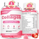 2 Pack Gommies de collagène pour femmes hommes, Hydrolysed Collagène Peptide Type I,II,III,V,X avec Biotine, Vitamine C A B D E pour les ongles de cheveux de peau J0ints, Immunity Energy Digestion, sans sucre, 120 Compte