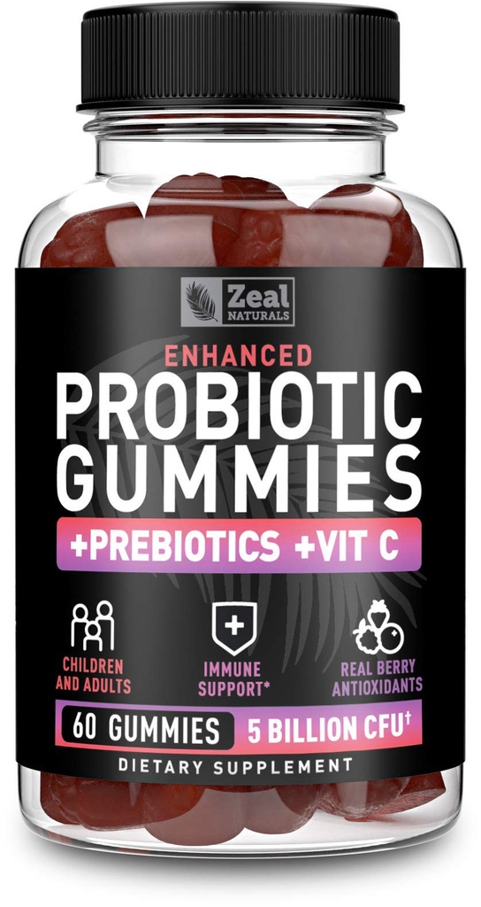 Probiotic Gummies for Adults and Kids (60 Graaf 5 Miljard CFU) w/Organic Berry Antioxidants & Vitamine C for Immune Support and Digestie Gummy- Prebiotics and Probiotics for Women Gummies