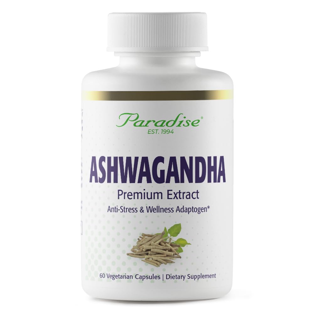 Paradijs Kruiden Biologische Ashwagandha, Ayurvedische Adaptogen, Vegan, Niet GGO, Glutenvrij, 60 Vegetarische Capsules