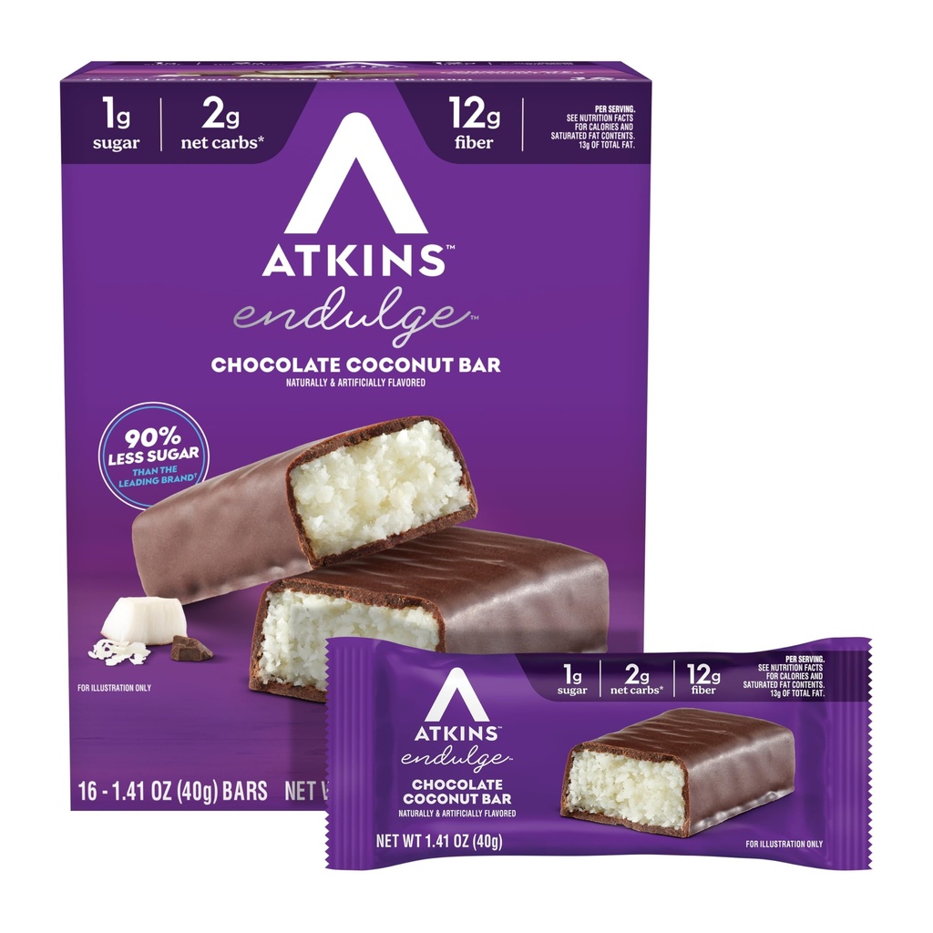 Atkins Endulge Chocolate Coconut Flavored Bar, Low Sugar Treat, High in Fiber, 16 Tellen