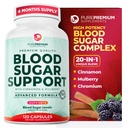 PurePremium Supplément de soutien normal du sucre de sang - 20 ingrédients actifs complexe pour soutenir les niveaux de sucre de sang déjà dans la gamme normale - avec cannelle, mélone amère, chrome, mûre - 120ct
