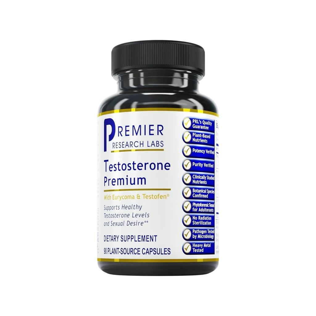 Premier Research Labs Testostérone Premium - Supplément testostérone pour les hommes, tous les complexes de testostérone naturels, Premier Labs Testostérone Support, Fenugreek, Cordyceps & Maca - 90 Capsules végétariennes