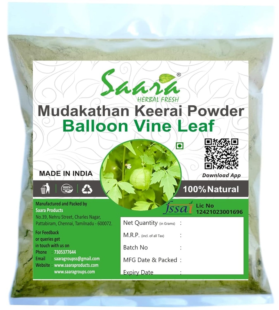 Nutranix bhm HERBAL Fresh Mudakathan Keerai Powder,100g, Ballon Vine Leaf Powder, Kanphata, Budda Kakara, Agniballi, Jyotishmati Leaf Powder,100g, (verpakking 1 x 100g)