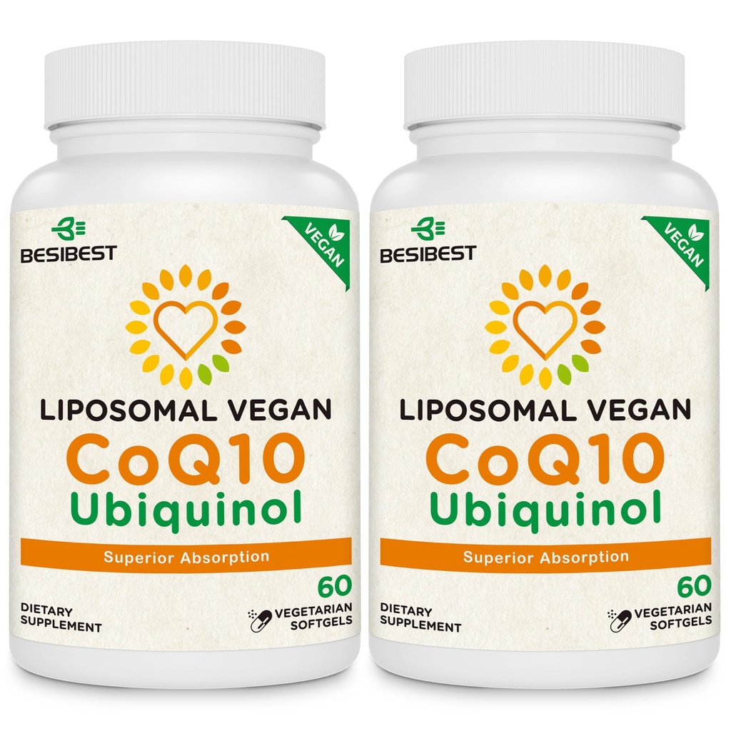 Besibest 1000mg Liposomal CoQ10 Ubichinol, 120 Vegan Softgels, Hoge Absorptie Ubichinol CoQ10 Supplement, Actieve Antioxidant Vorm van Co-enzym Q10 voor Hartfunctie en Energieproductie
