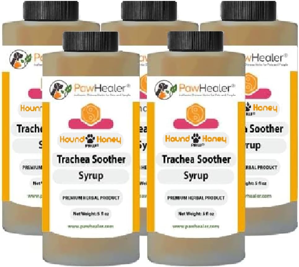 Trachea Soother Syrup 5PAK Hound Honing - Natuurlijke kruidenremedie voor symptomen van Collapsed Trachea - Smaakt goed - Eenvoudig te toedienen (5 fl oz/ea)