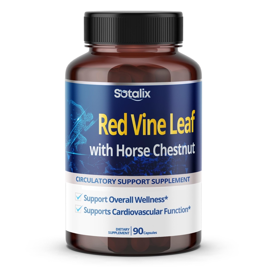 Red Vine Leaf and Horse Chestnut, 50% Flavonoïden voor Leg Vein Ondersteuning, Huid, Hart Wellness - Made in The USA