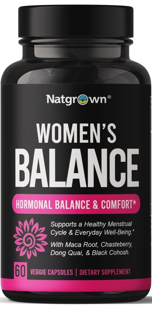Natgrown Hormone Balance for Women PMS & Menopause Supplement for Fertility Hormonal & Menstrual Support, Helps Relief Hot Flashes - Maca Root, Vitex, Dong Quai & Black Cohosh Complex -Vegan Capsules