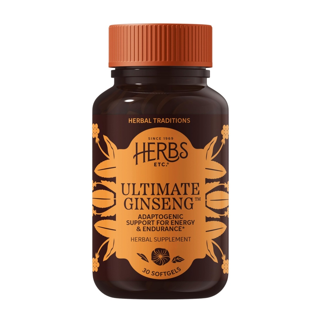 Kruiden Etc. Ultimate Ginseng Softgels - Ondersteuning continue fysieke activiteit - Aids Brain Health - Ondersteunt dagelijkse uithoudingsvermogen voor fysieke en intellectuele activiteit - Glutenvrije - 30 Softgels (30 Servers)