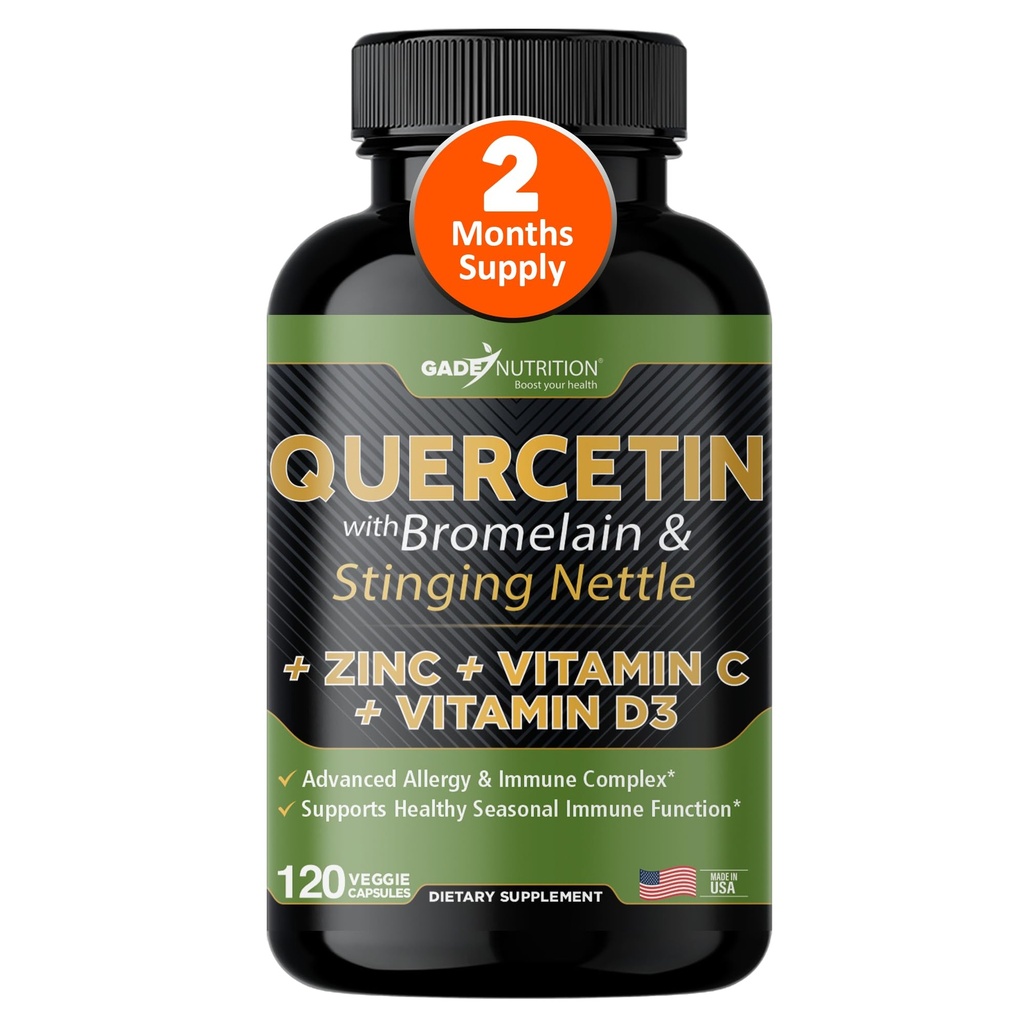 quercetine met vitamine C en zink - Netel quercetine - quercetine 500 mg - quercetine met bromelaine - zink quercetine + vitamine D3 - 120 Veggie caps - (Non-GMO, Glutenvrij, Veganistisch) - 2 maand levering