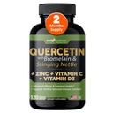 quercetine met vitamine C en zink - Netel quercetine - quercetine 500 mg - quercetine met bromelaine - zink quercetine + vitamine D3 - 120 Veggie caps - (Non-GMO, Glutenvrij, Veganistisch) - 2 maand levering