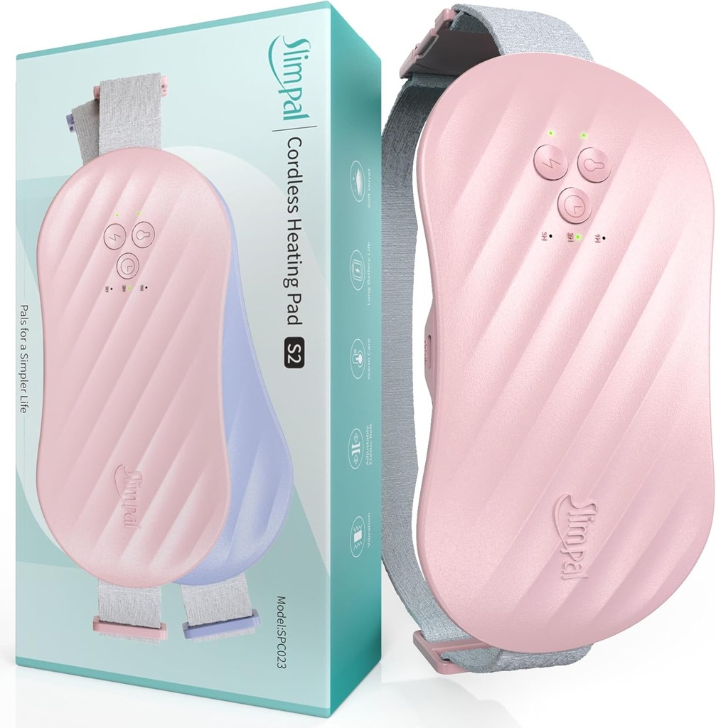 Slimpal AI Portable Verwarming Pad voor Periode Krampen, Smart AI Heat Chip, Elektrische Cordless Verwarming Riem voor Terug, Belly, Waist, Maag, Menstrueel Draagbare Verwarmings Pad Cadeaus voor Meisjes Vrouwen Haar Roze S2