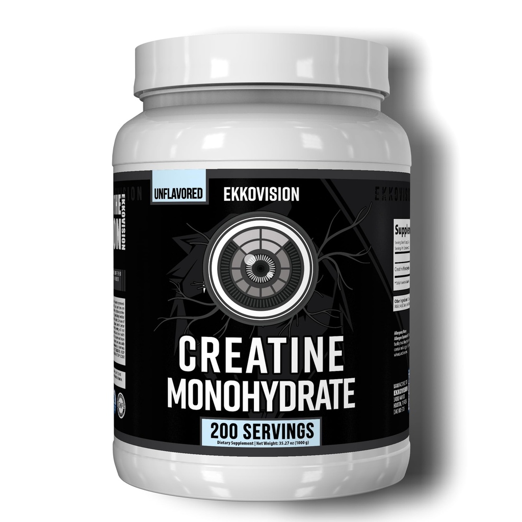 Ekkovision Creatine Monohydraat poeder, gemicroniseerd, ongearomatiseerd, pre-workout & post workout supplement voor mannen en vrouwen, energie ondersteuning, gemakkelijk te mengen in schudden, smoothies & Dranken, 200 porties