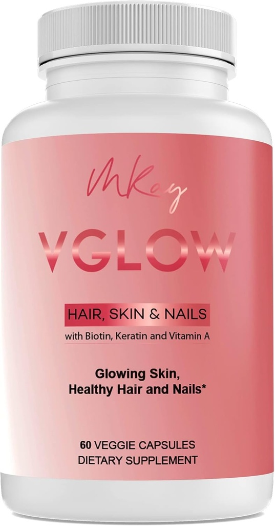 Marwa Kadi VGlow Peau et ongles Vitamine pour soutenir les cheveux et ongles sains Multivitamine et supplément alimentaire végétalien, sans gluten, 60 comprimés