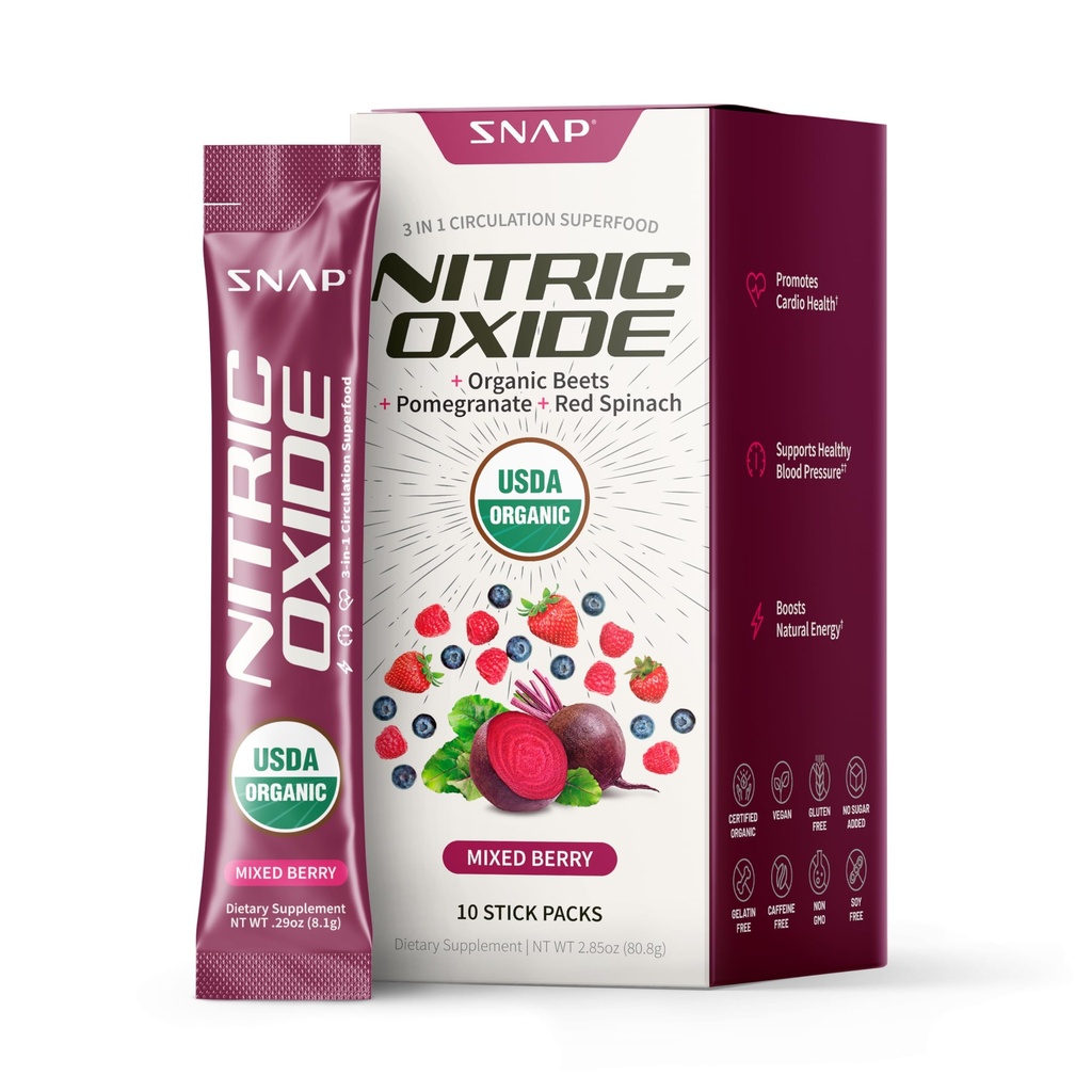 Suppléments de snap de la racine de betterave biologique de l'USDA supplément d'oxyde nitrique, soutient la circulation et la pression artérielle saine déjà à l'intérieur de la gamme normale, 10 paquets à un seul serveur, baies mixtes