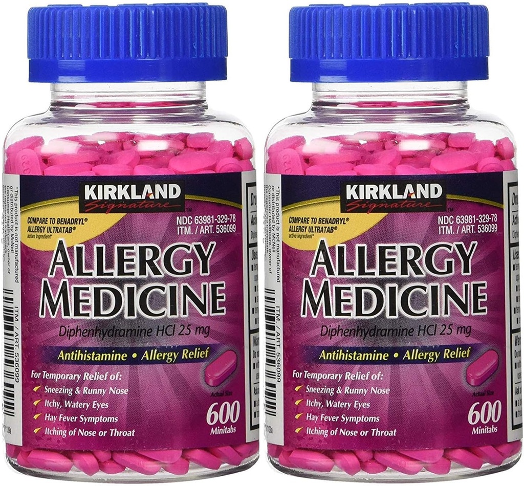 Kirkland Handtekening Allergie Geneeskunde Difenhydramine HCI 25 mg - 600 Minitabs - 2 Pack