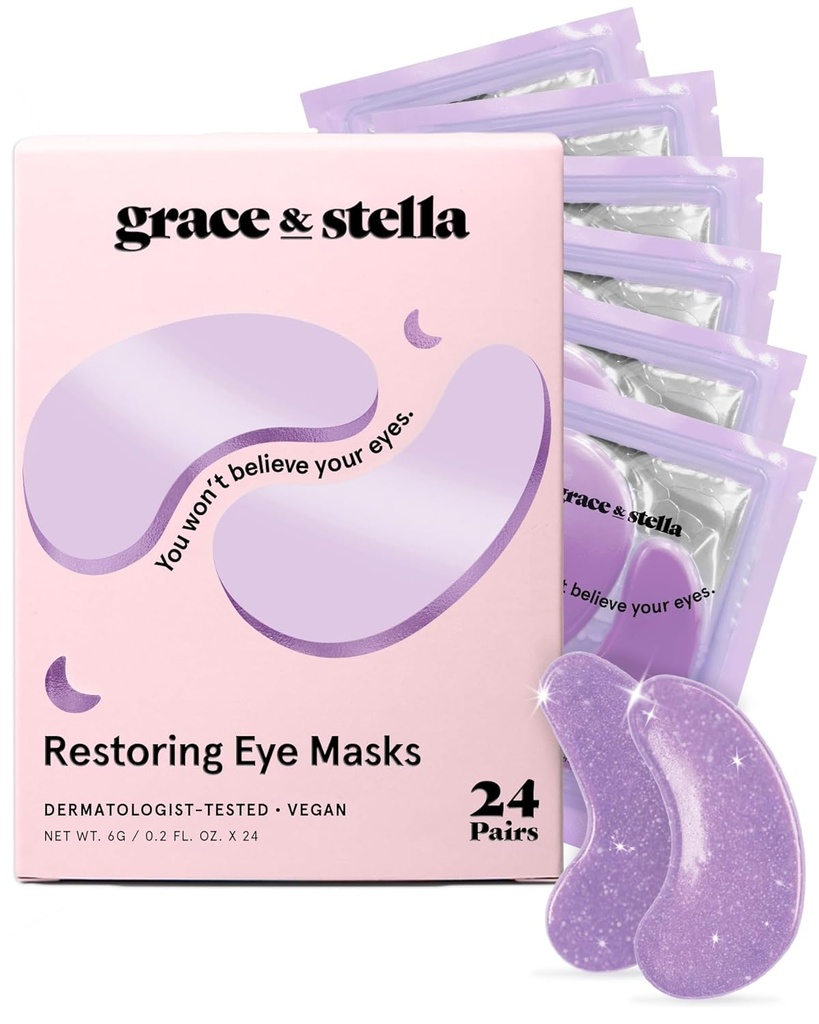 grace & stella Retinol Under Eye Patches for Puffy Eyes and Dark Circles - Restoring Gel Under Eye Maskers with Hyaluronic Acid - Vegan Cruelty-Free Skincare, Birthday Gifts for Women (Purple, 24 Pairs)