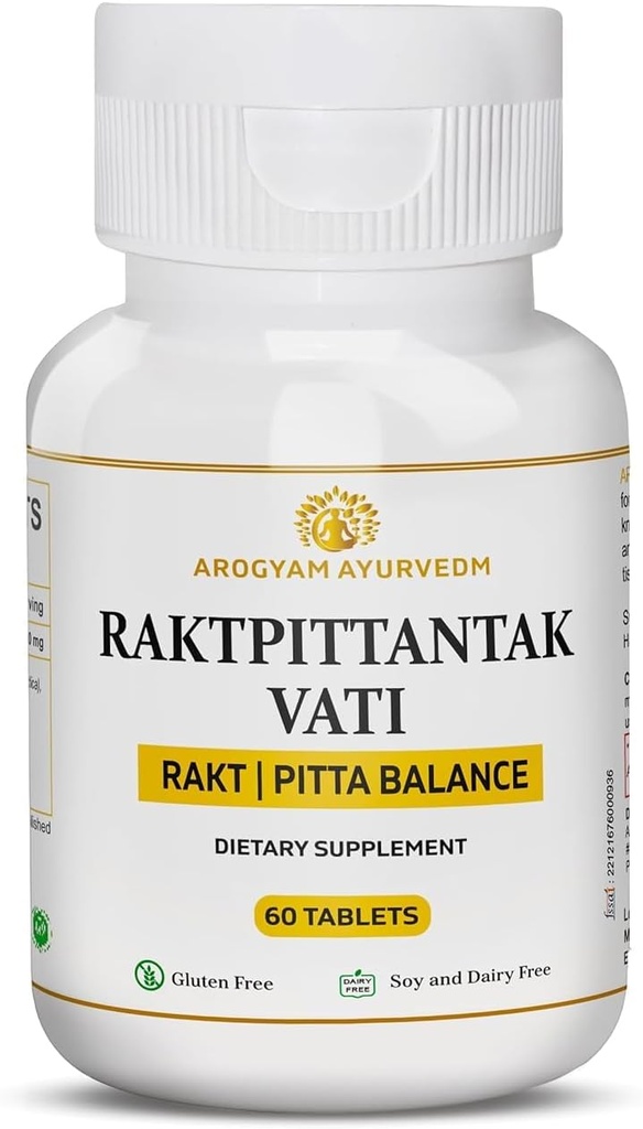 Dr. Pupp's AROGYAM AYURVEDM RAKATPITTANTAK BTWI voor Pitta Balance, Blood Purifier- Pack van 60 tabletten