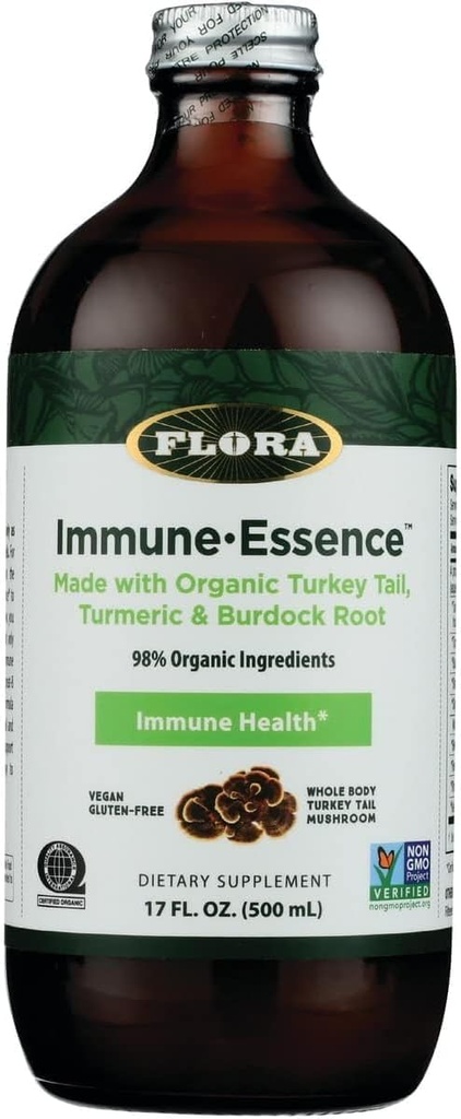 Flora Health Flor-Essence with Turkey Tail & Turmeric, Rich in Polysacchariden, 35+ Fenolische verbindingen met Antioxidanten en Immunity Support, 17-fl. oz. Glazen fles
