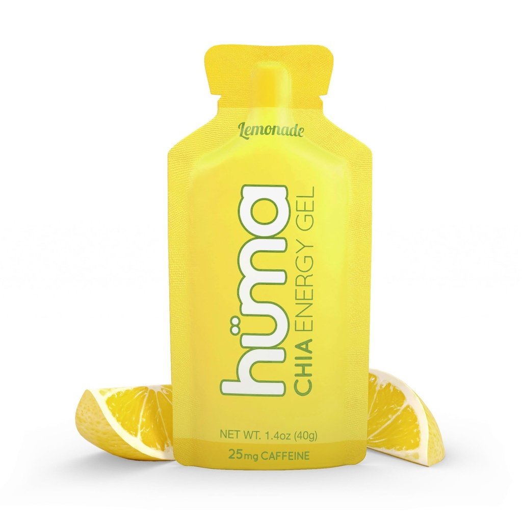Huma Chia Energy Gel, Lemonade, 12 Gels, 25mg Caffeine - Premier Sports Nutrition for Endurance Exercise
