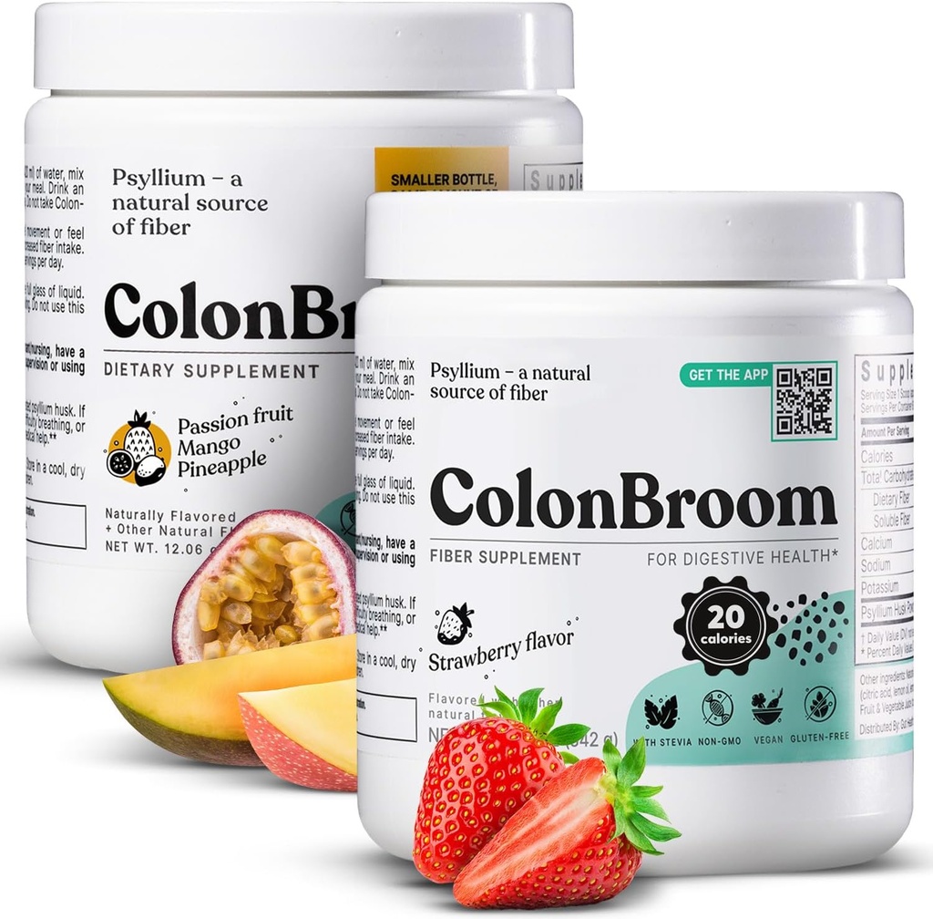 ColonBroom Psyllium Poudre de musc (fruits frais et tropicaux) - Colon Broom Nettoyer le colon pour le soulagement des ballonnements et la santé des vautours - Fibre en poudre - Vegan, sans gluten, poudre de fibre sans OGM