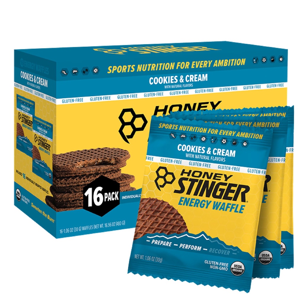 Honey Stinger Biologische Glutenvrije Cookies & Cream Wafel, Energie Stroopwafel voor Oefening, Duurzaamheid en Prestaties, Sport Voeding voor thuis & Gym, Pre & Tijdens de training, 16 Wafels, 16,96 Ounce