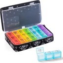 Wekelijkse pil Organisator 3 keer per dag - Pill Box 7 Dag 3 keer per dag met leuke gewatteerde stof Zipper Bag- Travel Pill Case 7 Dag 3 keer per dag voor Vitamine Medicine Organisator