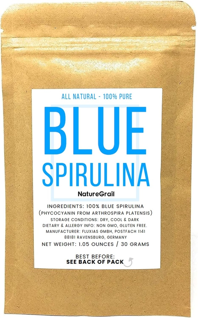 Blue Spirulina Powder - 100% Pure Phycocyanine - Deep Blue Food Coloring - Artrospira Platensis - Netto Gewicht: 1,05oz/30g