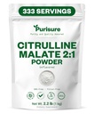 Purisure L Citrulline Malate 2:1 Poeder, 1 kg, supplement en nitraat voor kracht prestaties en energie, pre-workout L Arginine L Citrulline supplement poeder, 334 porties