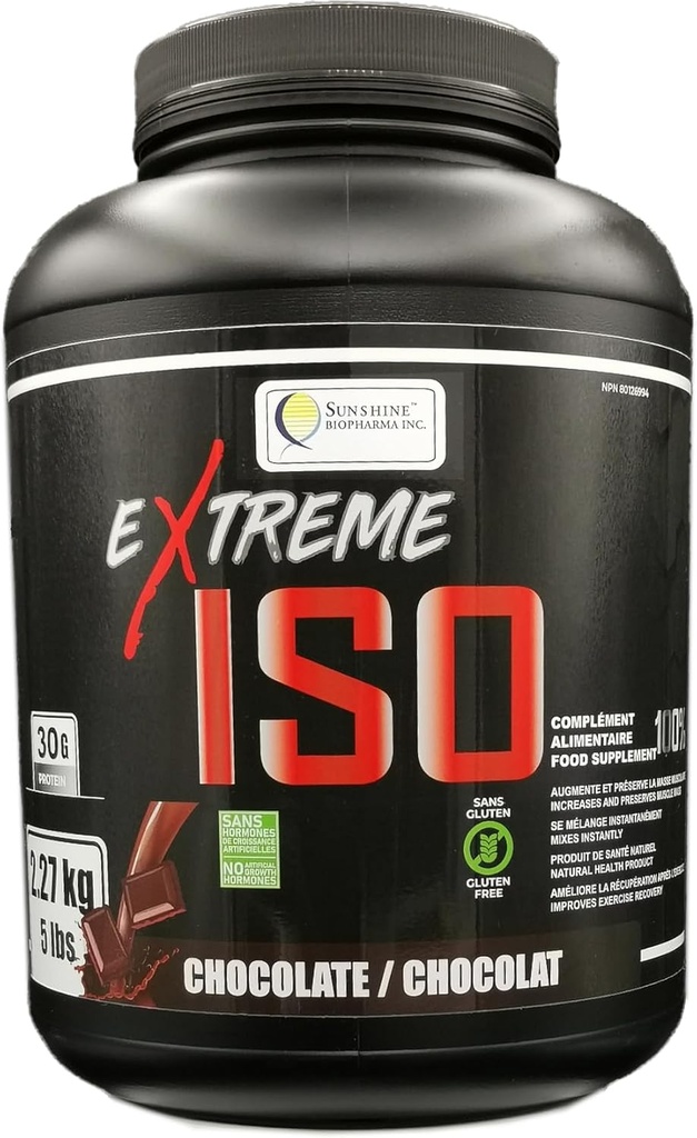 Extreme ISO, 100% wei-eiwitisolaat, 5 lb (2,27 kg) geen vetarme Calorieën Proteïnebron, ter bevordering van spiergroei en snelle herstel (chocolade)