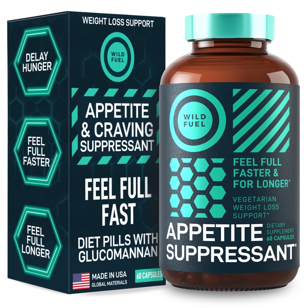 Suppresseur de l'appétit pour la perte de poids, suppresseur de la faim - pilules de régime qui fonctionnent rapidement pour les femmes et les hommes - Garcinia Cambogia, Glucomannan, White Rein Bean Carb Blocker et Fat Burner - 60 Veggie Caps