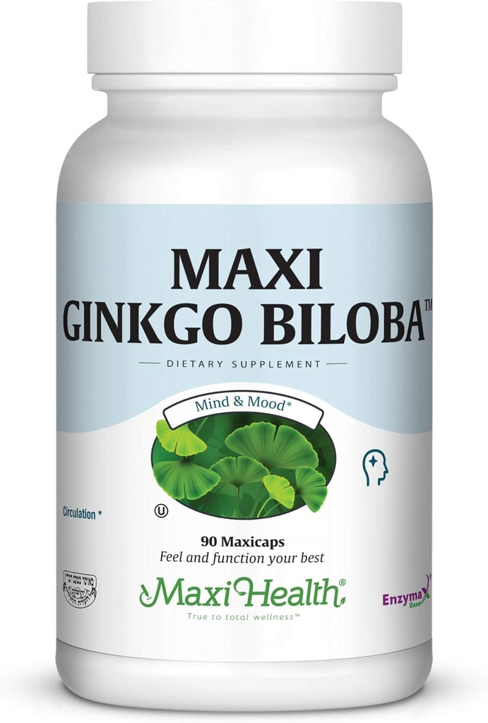 Maxi Health Ginkgo Biloba - Hersen- en Oplageformule - 90 capsules - Kosher (QGB)