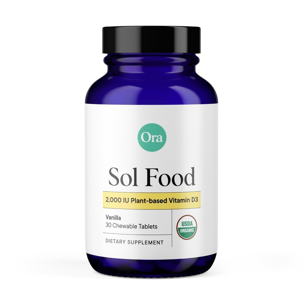 Ora Organic Vitamin D3 2000IU - Vegan Vitamin D Kauwtabletten van Lichen voor botgezondheid, Immuunondersteuning, & Mood .. Maximale absorptie - 1 maand levering, 30 Vegan Kauwbare Vanille Tabletten