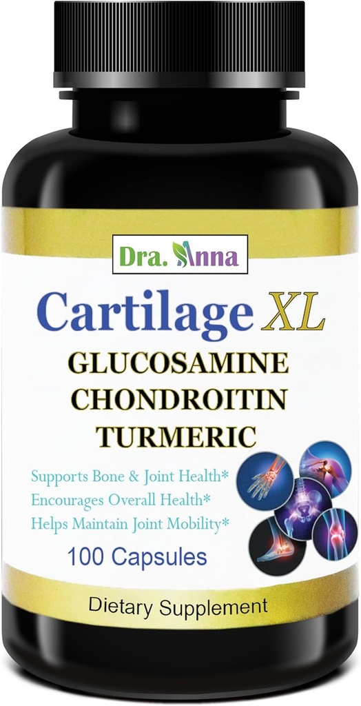 Cartilage XL Plus Glucosamine, Chondroitin & Turmeric. Gezamenlijke ondersteuning Supplement. Antioxidant eigenschappen. 100 capsules