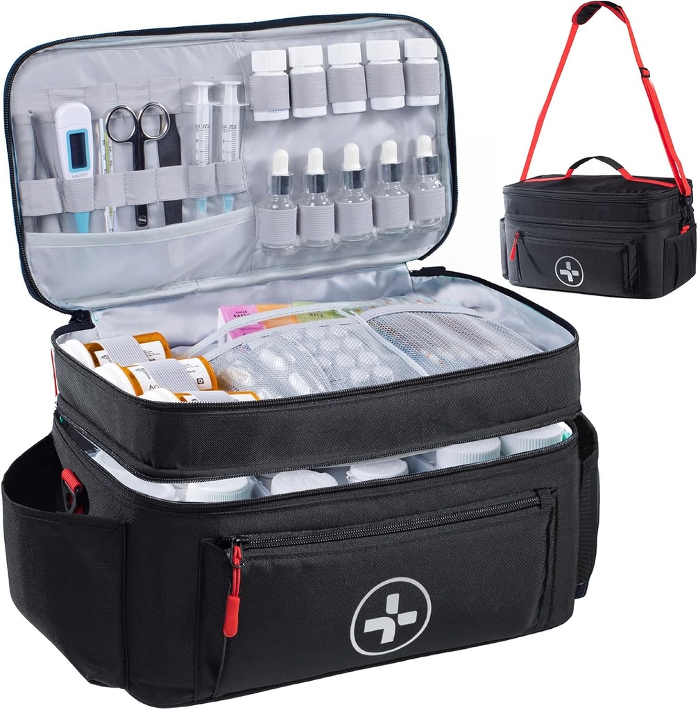 BAGSFY Travel Medicine Bag Organizer, Medical Bag Lege, Pill Bottle Organizer voor thuis, Grote Medicatie Opslag, Travel Carrying Case Eerste Hulp Kit Bags Lege, Nood Kit.