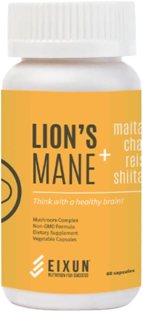 Lion's Mane, Nootropic, Supplément pour le cerveau, Complexe des champignons, Maitake, Shitake, Focus, Énergie naturelle, Système immunitaire, Concentration, Santé cardiovasculaire, Réduit le stress, 60 Capsules.