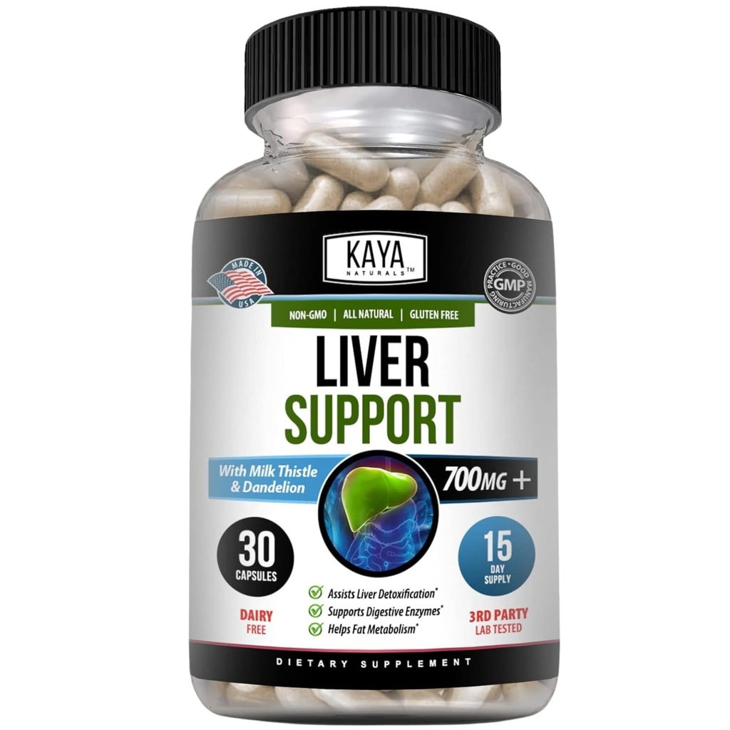 Kaya Naturals Lever Reiniging Detox & Reparatie - Melkdistel Supplement - Leverontgifting voor vrouwen en mannen - Artichoke Extract en Dandelion wortel Capsules - 30 Tel.