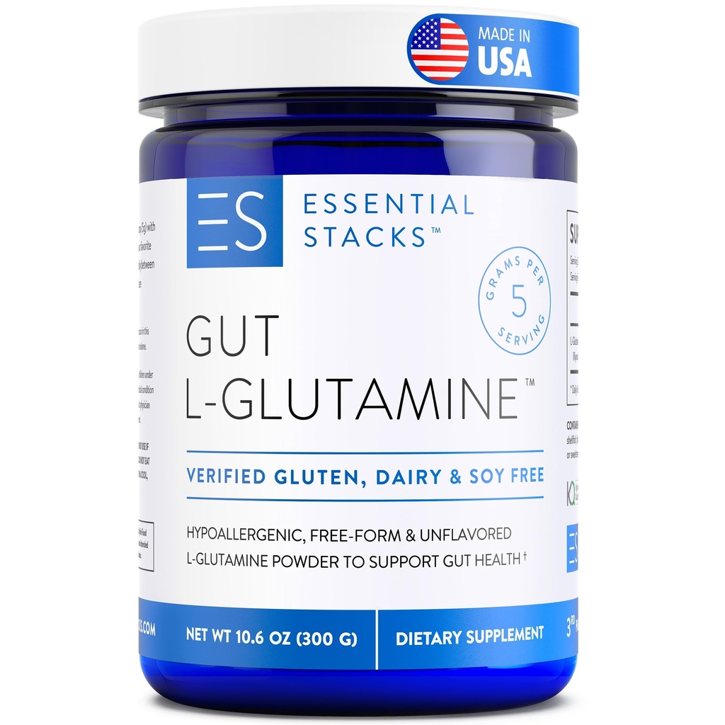 Stacks essentiels Gut L-Glutamine en poudre - Fabriqué exclusivement aux États-Unis - Pure L Glutamine en poudre pour la santé Gut (60 portions, non aromatisées)
