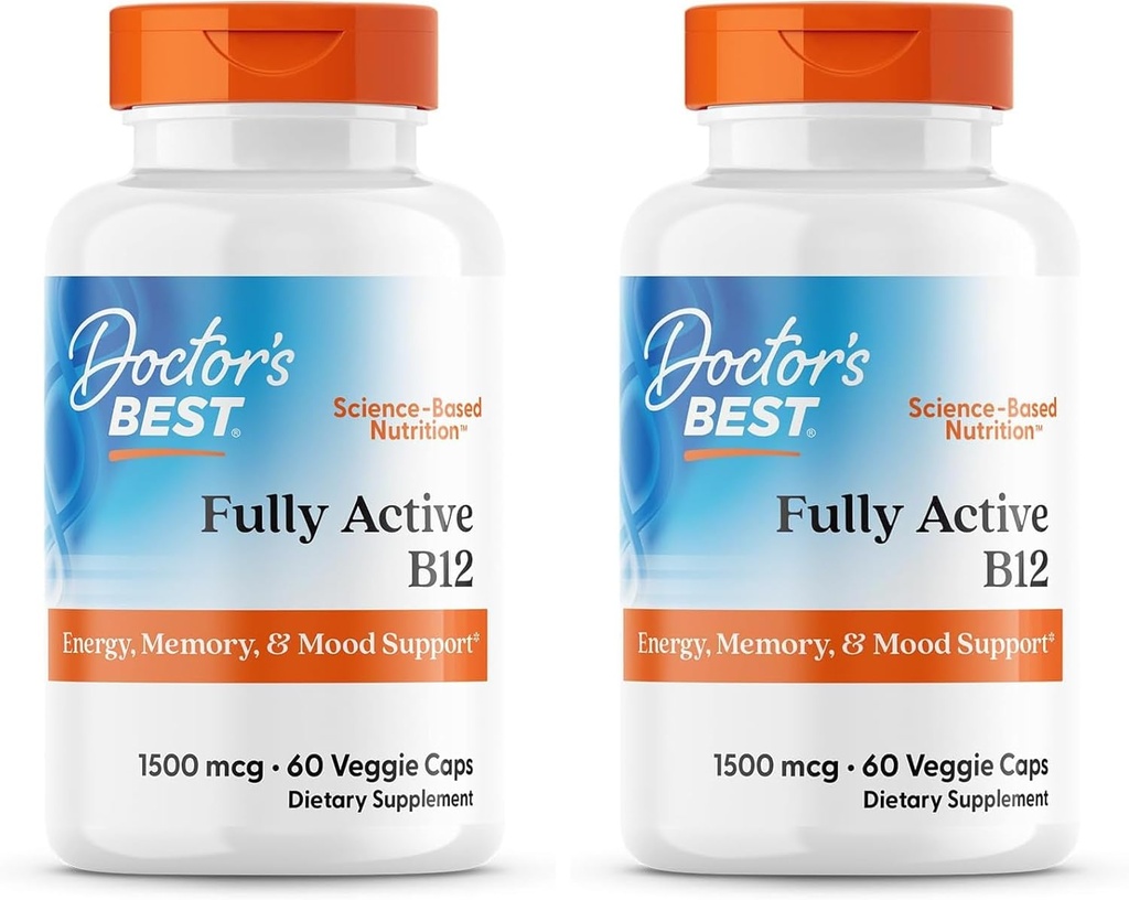 Dokter's BEST volledig actief B12 1500 mcg, non-GMO, veganistisch, glutenvrij, ondersteunt gezond geheugen, stemming en circulatie, 60 telling (pakket van 2)