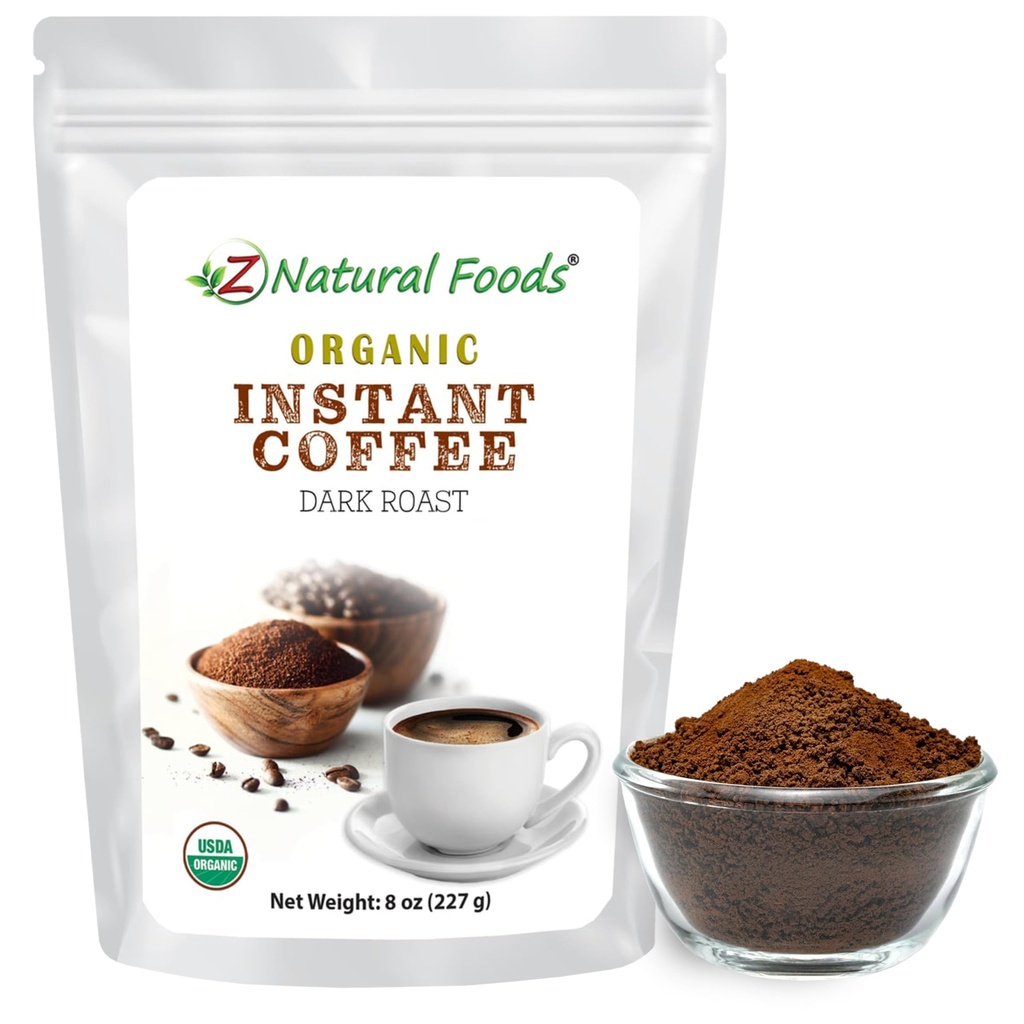 Z Natural Foods Organic Instant Coffee Powder - Rich Dark Roast Flavor, Arabica Instant Espresso Powder with Antioxidants to Boost Energy, Mood & Focus - Gourmet Coffee in Hersluitbare Bag, 8 oz