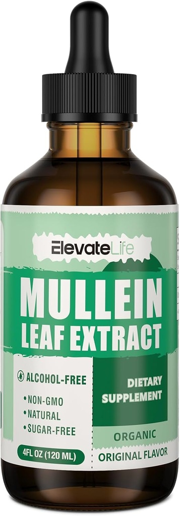 Mullein Drops for Longs - Lung Cleanse & Detox - Vegan Mullein Leaf Extract Liquid Tinctuur, Ondersteuning voor Ademhalingsstelsel, Immuun, Digestief Systeem, Natuurlijke Kruidensupplement, Non-GMO,4 FL OZ