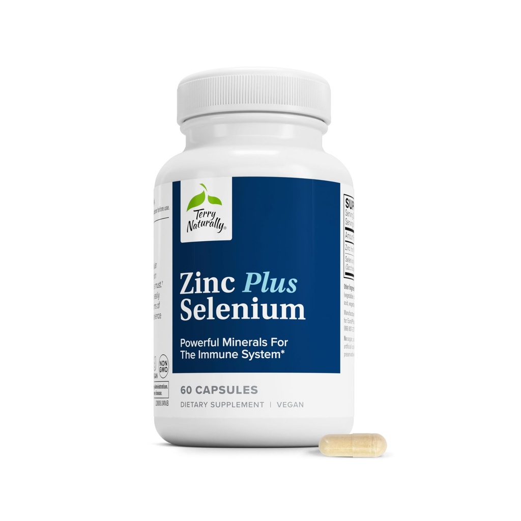 Terry Natuurlijk Zink Plus Selenium - Immune & Respiratory Health Supplement - Mineral Supplement met Zink Biglycinate chelate - Formule met Selenium voor Cellular Health Support - 60 capsules