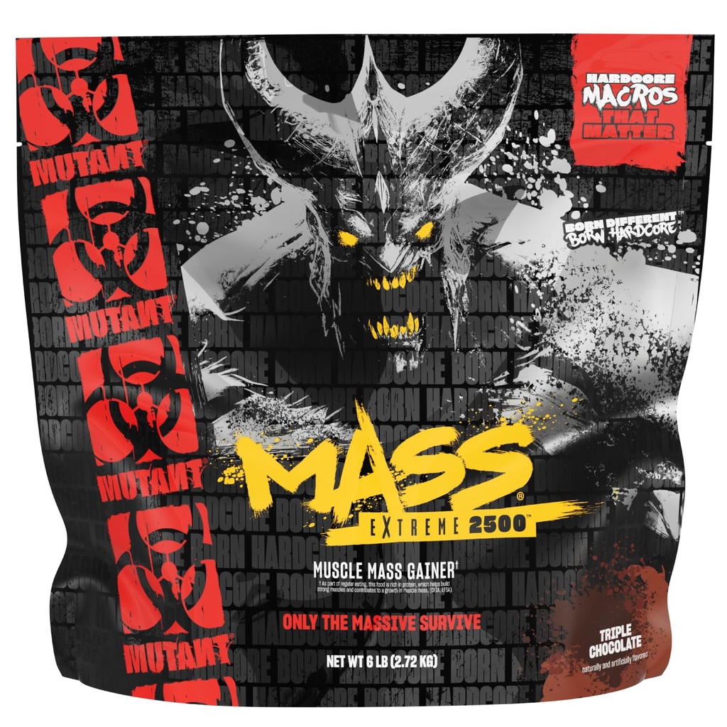 Mutant Mass Extreme 2500 - High Calorie Mass Gainer Whey Protein Powder with Whole Food Carbs - Muscle Building & Weight Gain for Extreme Hard Gainers - Triple Chocolate 6 lbs