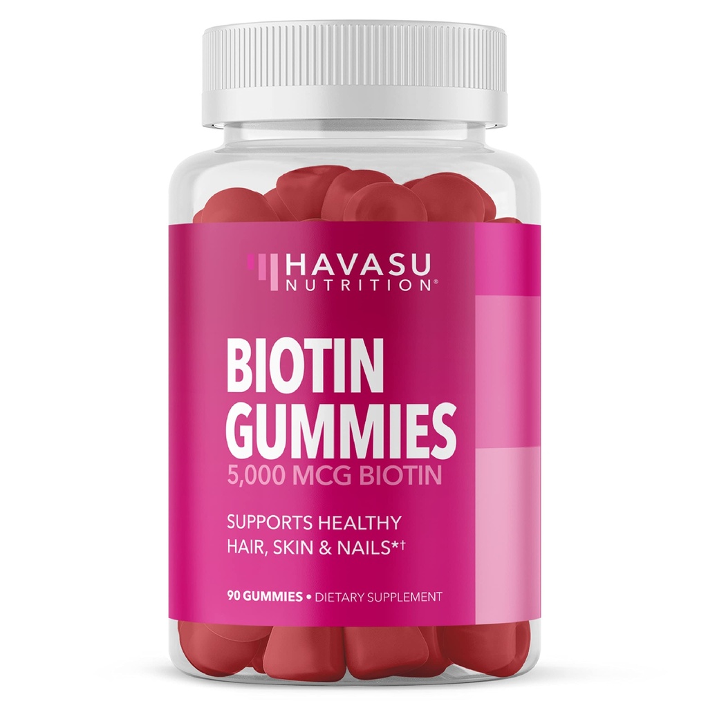 Gommies de biotine de 5000 mcg pour cheveux, peau et ongles - Supplément végétalien pour les femmes et les hommes - GLP-1 Soutien nutritionnel pour promouvoir les serrures Lucious et la peau radiante - Vitamine B7 - Fraise Flavor, 90 Comte