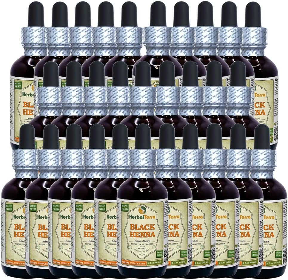 Henné noir (Vrai Indigofera tinctoria) Teinture, extrait liquide (Marque: HerbalTerra, Fièrement fabriqué aux États-Unis) 30x2 fl.oz (30x60 ml)