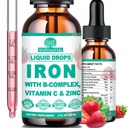 Liquid Iron Supplement w/Vitamine C, B-Complex, High Potency Iron Liquid w. Multivitamine, Vegan Iron Drops for Women, Kids, Chelate Liquid Iron Supplement for Anemia, Fatigue, Red Blood Cell Support